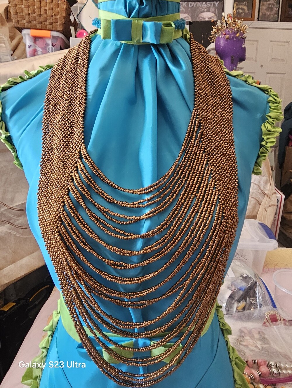 Beaded Statement Choker Necklace in Dark Gold-Tone